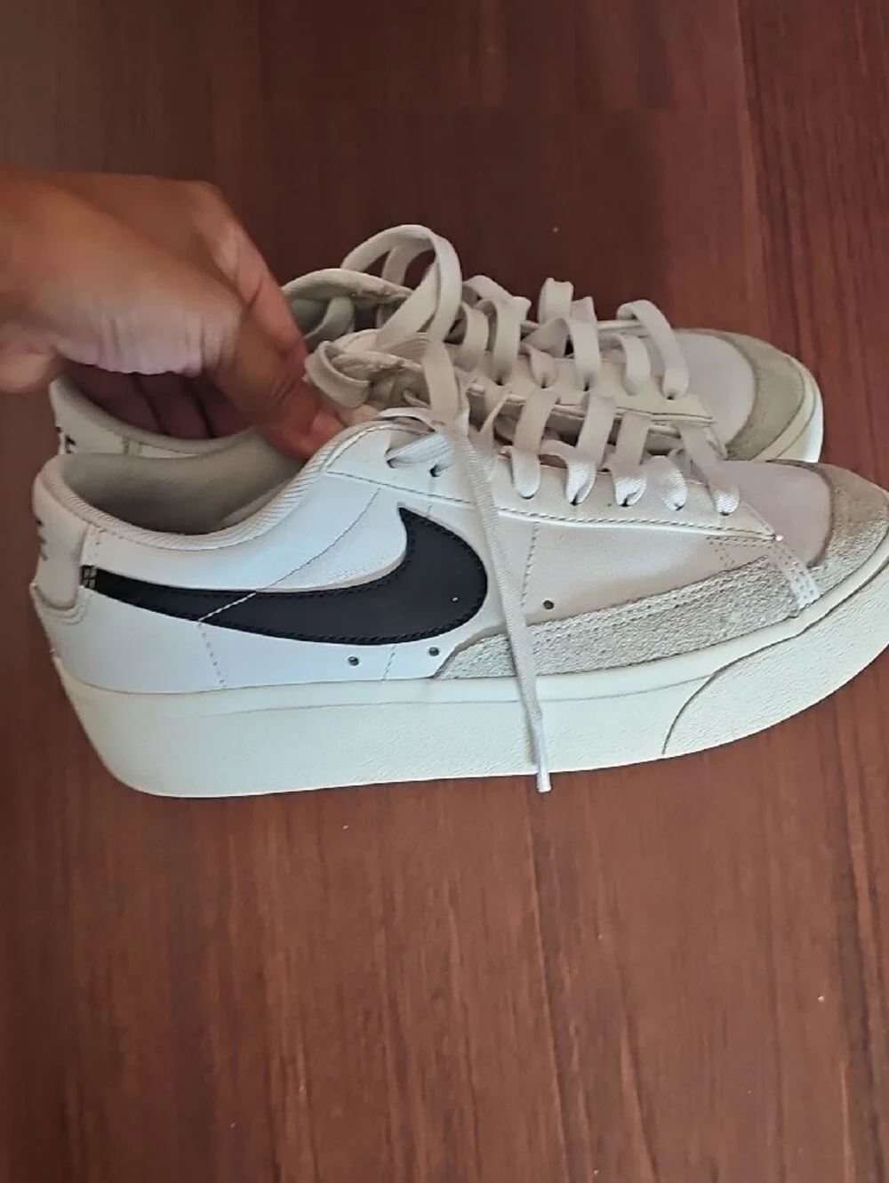 Nike White and Black Low-Top Sneakers with Gray Suede Toe